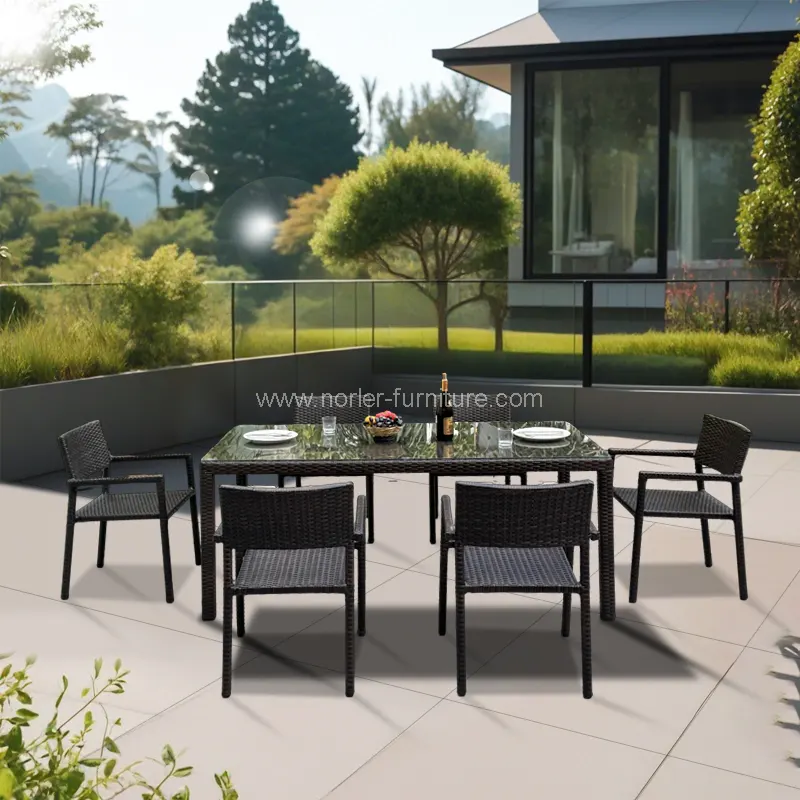 Matibay na panlabas na aluminyo frame pe rattan dining set