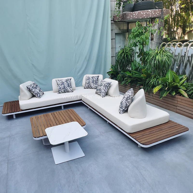 Matibay na teak na base ng kahoy na panlabas na sofa