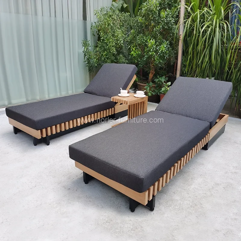 Hardin sa labas ng teak na kahoy na frame ng sun lounger