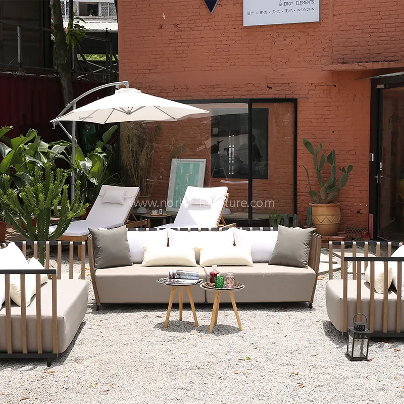 High-end na panlabas na sofa spray aluminyo frame teak wood frame sofa