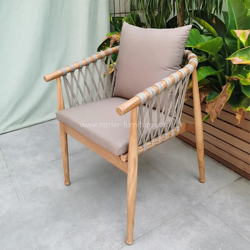High-End Outdoor Teak Wood Frame Woven Belt Dining Set