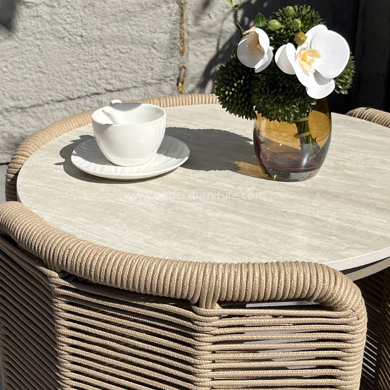 Outdoor Aluminum Rope Weaving Leisure Chair Footstool Set