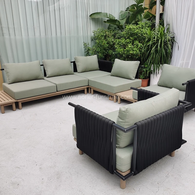 Ang modernong disenyo ng panlabas na aluminyo frame ng lubid na paghabi ng sofa