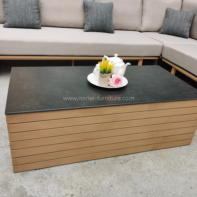 Ang modernong L-shaped teak na kahoy na base ng aluminyo ay panlabas na sofa