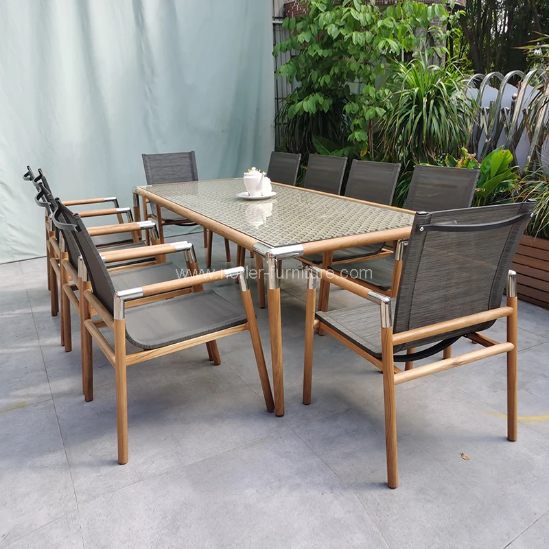 Ang mga modernong panlabas na aluminyo textilene mesh dining set