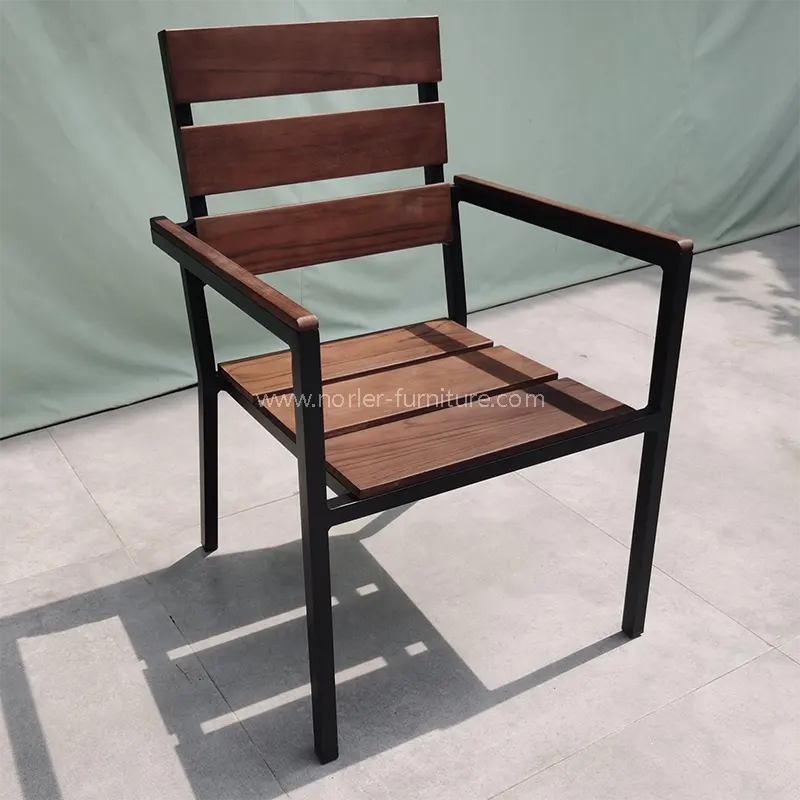 Panlabas na aluminyo frame na buong teak na kahoy na upuan