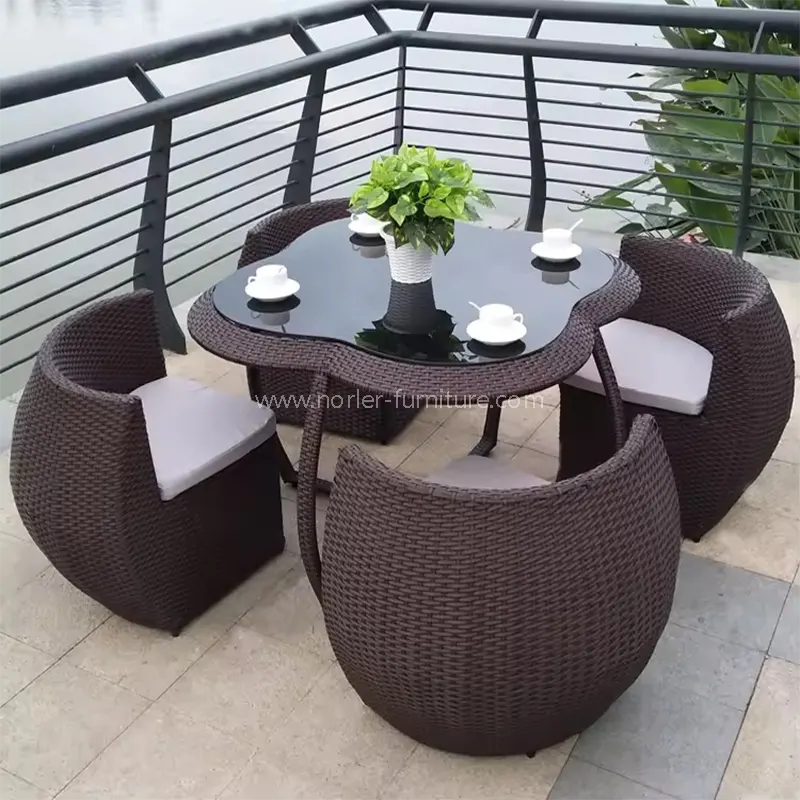 Panlabas na balkonahe rattan round dining set furniture