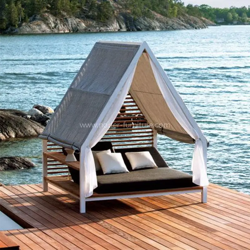Panlabas na paglilibang sa sunshade aluminyo frame istraktura sun bed