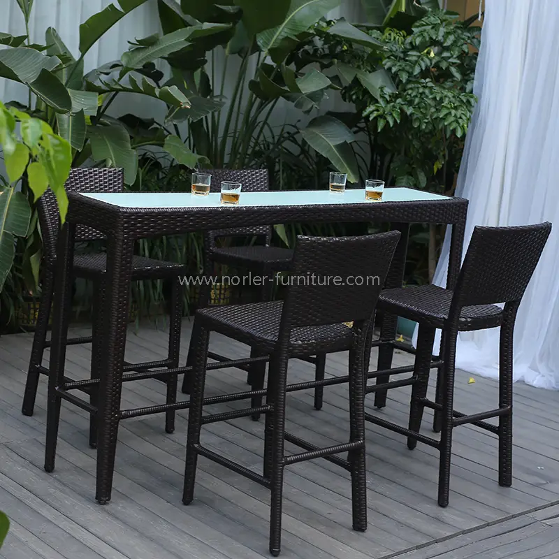 Panlabas na Rattan High Bar Table at Chairs set