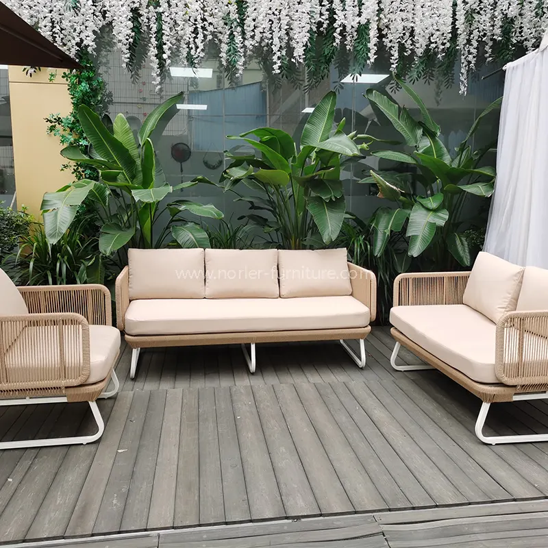 Panlabas na set ng aluminyo aluminyo alloy na paghabi ng hindi tinatagusan ng tubig na sofa ng tela