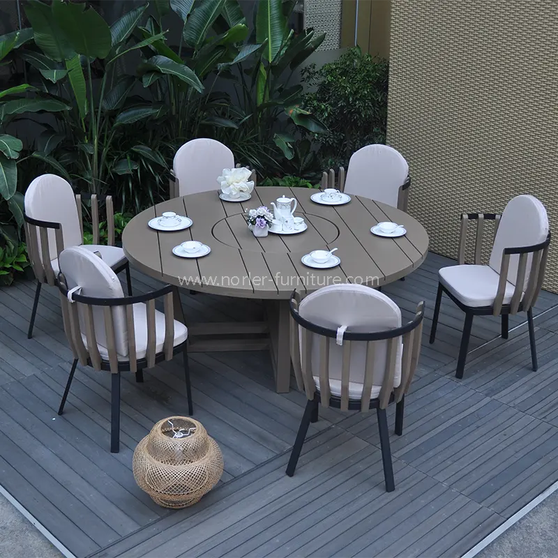 Panlabas na spray aluminyo frame teak na kahoy na frame ng kainan