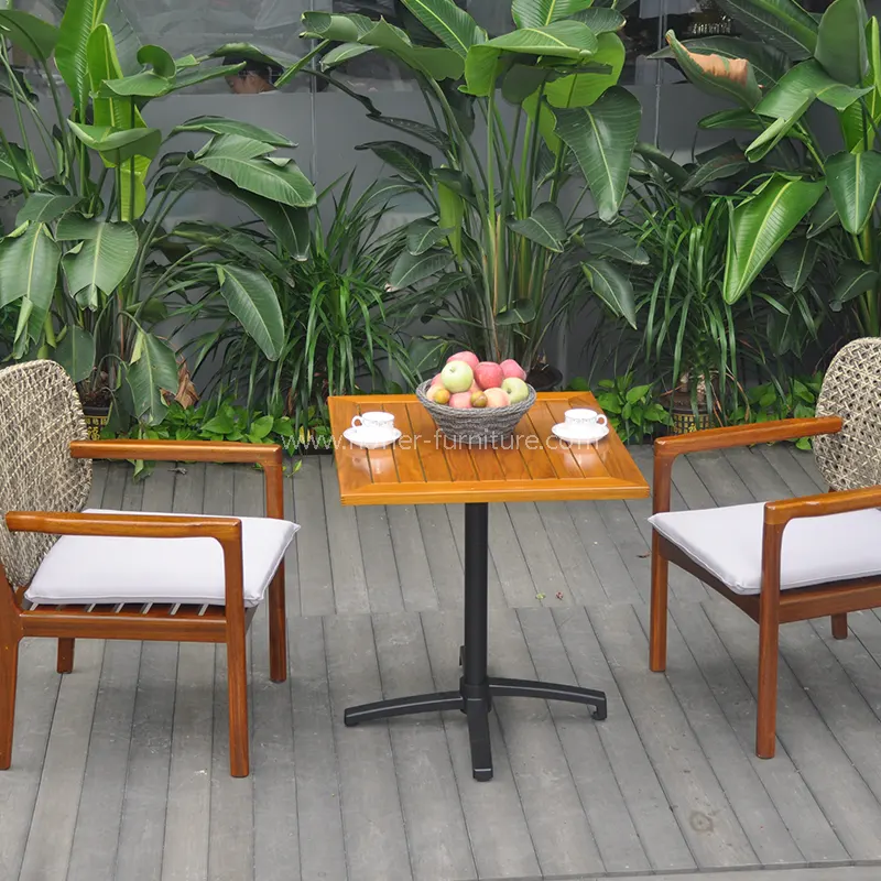 Panlabas na Panlabas na Panahon ng Likas na Teak Wood Rattan Dining Set