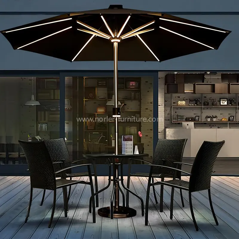 Smart LED solar cooling at heating light parasol